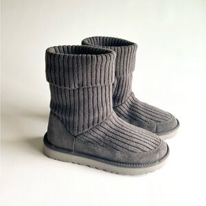 UGG Grey Sheepskin Suede Leather Textile Mid Calf Winter Boots size 7